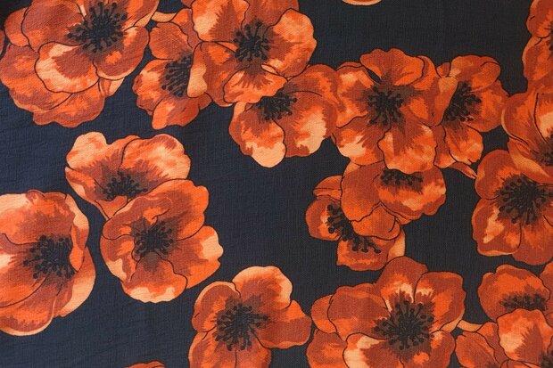 Viscose Crepe Flowers Black/Pumpkin