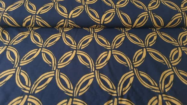 Viscose Crepe Abstract Navy/Oker