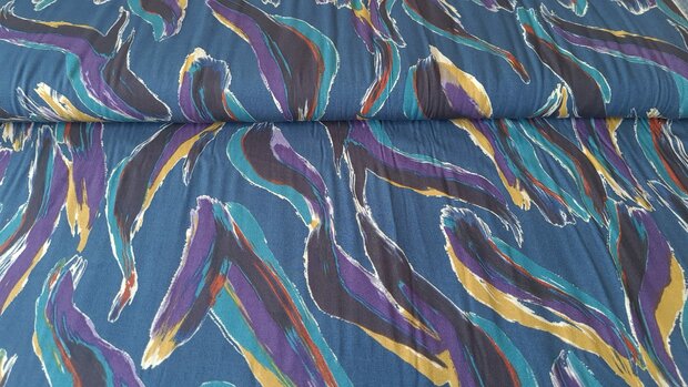 Viscose Poplin Abstract Paint Blue