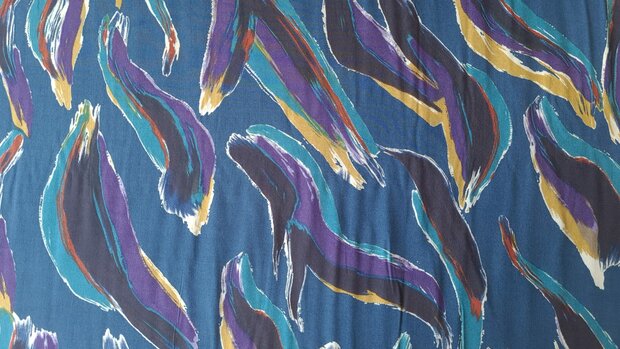 Viscose Poplin Abstract Paint Blue