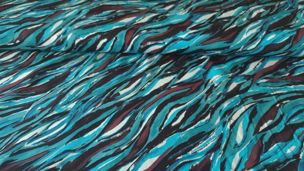 Viscose Twill Abstract Waves Petrol