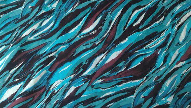 Viscose Twill Abstract Waves Petrol