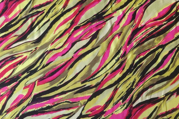 Viscose Twill Abstract Waves Lime