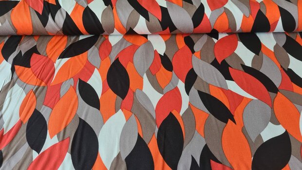 Viscose Twill Abstract Orange/Grey