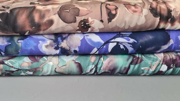 Viscose Twill Digital Flowers Petrol