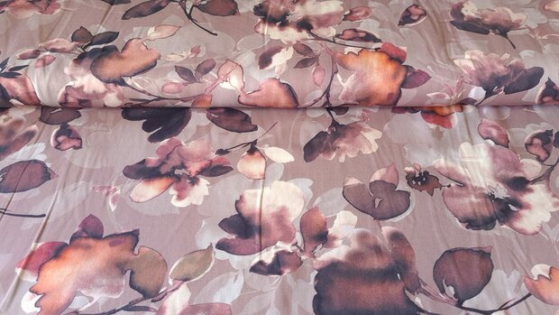 Viscose Twill Digital Flowers Brown