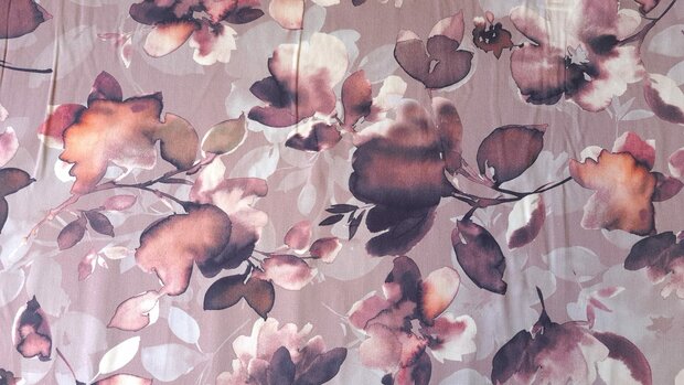 Viscose Twill Digital Flowers Brown