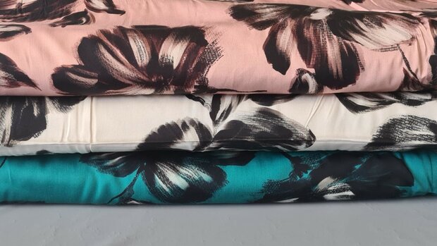 Viscose Satin Flowers Petrol