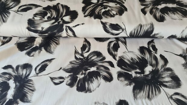 Viscose Satin Flowers Off White