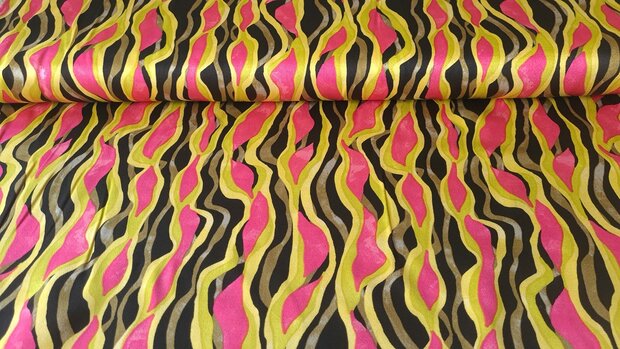 Viscose Satin Flames Lime