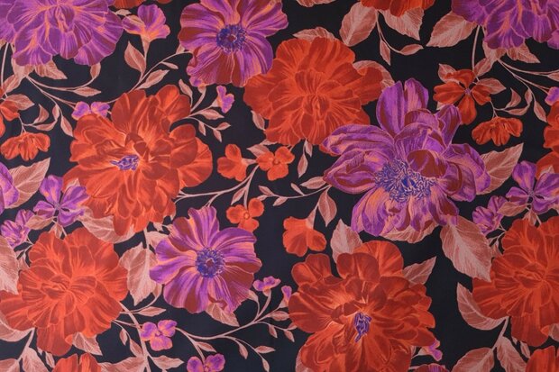 Cotton Satin Flowers Black/Cyclam