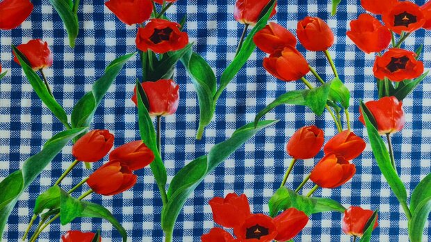 Cotton Jersey Digital Tulips Blue