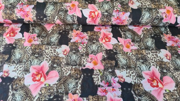 Cotton Jersey Digital Panthers & Flowers