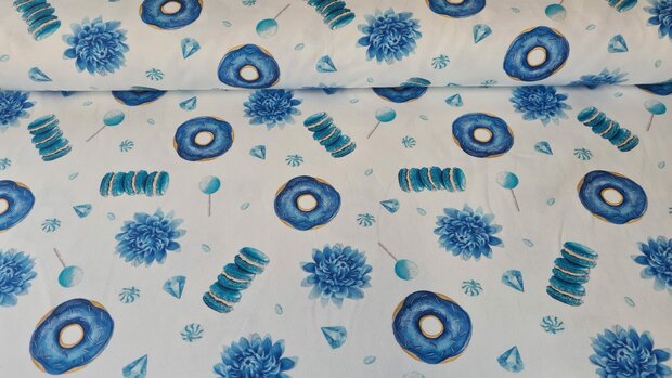 Cotton Jersey Digital Donuts Blue