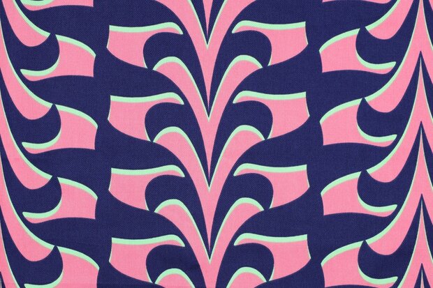 Cotton Satin Abstract Navy/Pink 