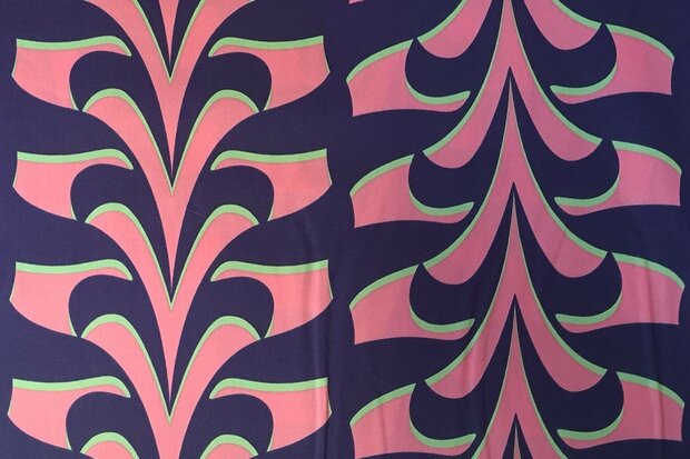 Cotton Satin Abstract Navy/Pink 