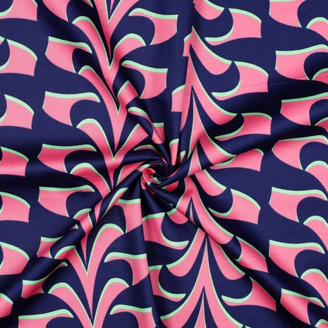 Cotton Satin Abstract Navy/Pink 