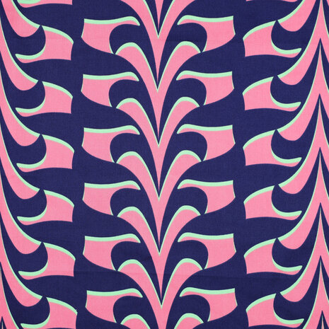 Cotton Satin Abstract Navy/Pink 