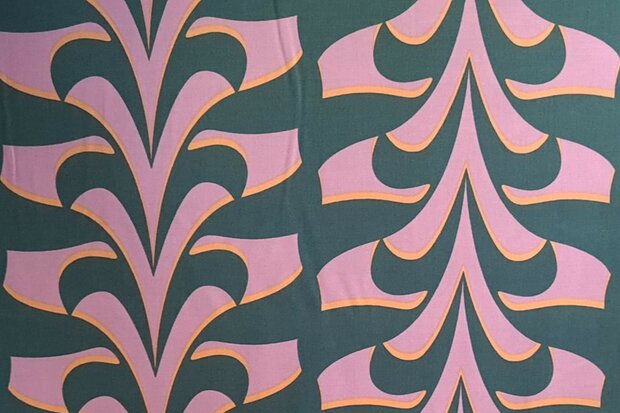 Cotton Satin Abstract Green/Pink 