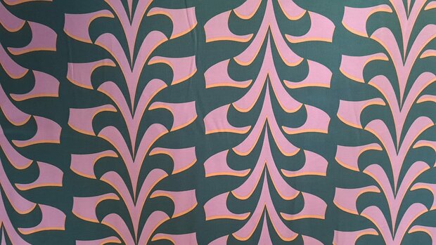 Cotton Satin Abstract Green/Pink 