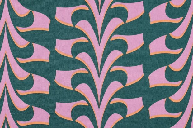 Cotton Satin Abstract Green/Pink 