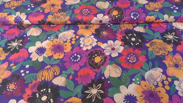 Cotton Voile Sunny Flowers Carbon