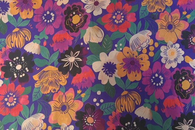 Cotton Voile Sunny Flowers Carbon