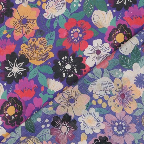 Cotton Voile Sunny Flowers Carbon