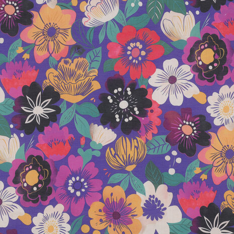 Cotton Voile Sunny Flowers Carbon