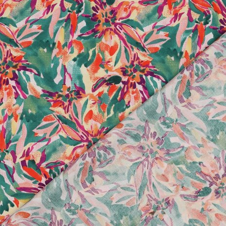 Viscose Digital Flower Multi-Green