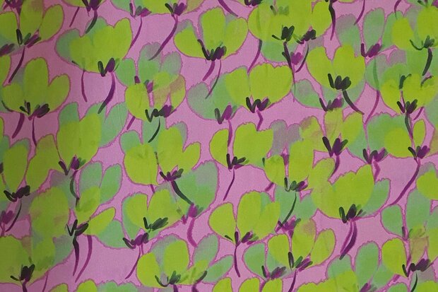 Viscose Digital Painted Flowers Lime