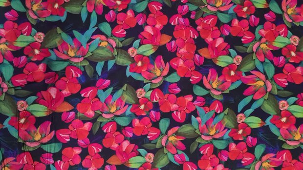 Viscose Digital Flowers Navy-Red