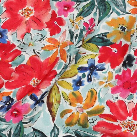 Viscose Digital Summer Flowers Red