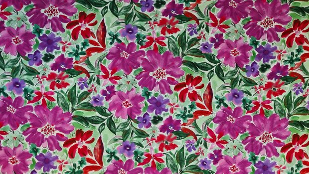 Viscose Digital Summer Flowers Fuchsia