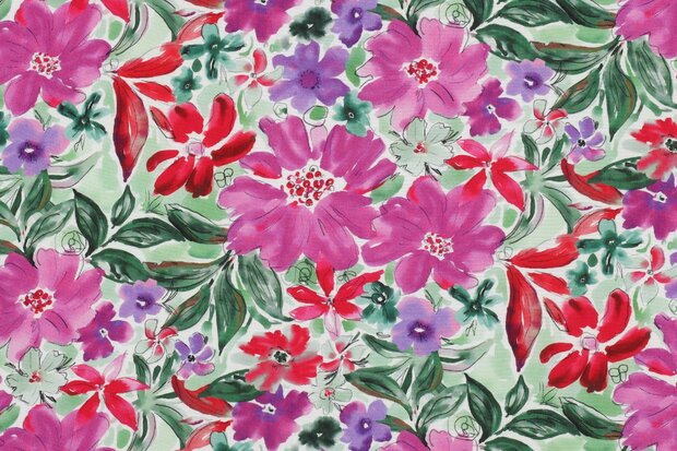 Viscose Digital Summer Flowers Fuchsia