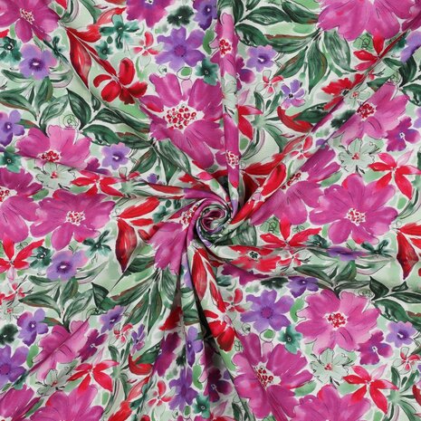 Viscose Digital Summer Flowers Fuchsia