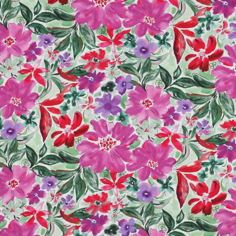 Viscose Digital Summer Flowers Fuchsia