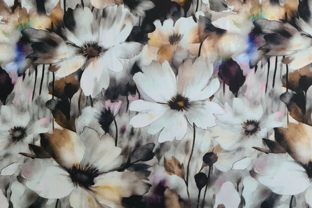 Viscose Digital Blur Flowers Black