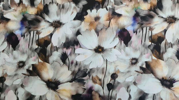 Viscose Digital Blur Flowers Black