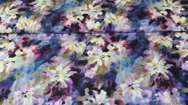 Viscose Digital Blurry Flowers Purple