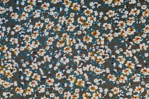 Viscose Crincle Fleurs Brown