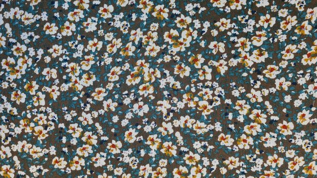 Viscose Crincle Fleurs Brown