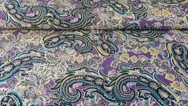 Viscose Crincle Lurex Paisley Lilac