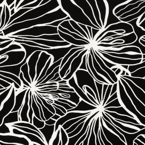 Viscose Crepe Flowers Black