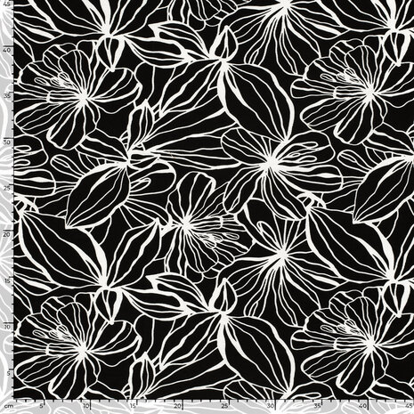 Viscose Crepe Flowers Black
