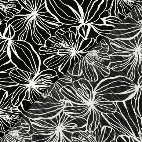 Viscose Crepe Flowers Black