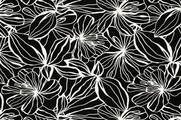 Viscose Crepe Flowers Black