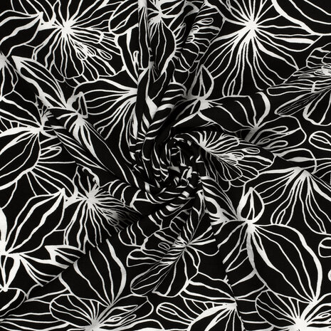 Viscose Crepe Flowers Black