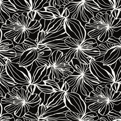 Viscose Crepe Flowers Black