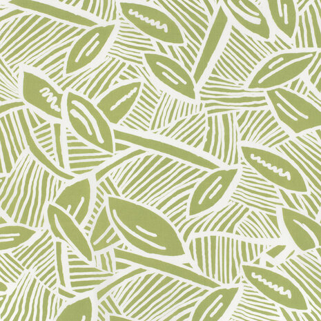 Cotton Stretch Satin Leaves Lime